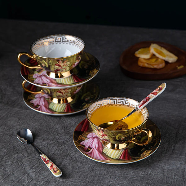 Bone Porcelain Coffee Mugs Espresso Cups Afternoon Tea Dessert Plates Spoon Suit Cappuccino Art Teacup for Restaurant Hotel