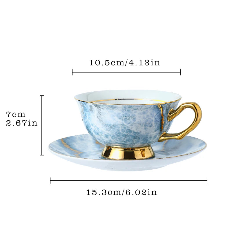 3Pcs Marble Electric Blue Bone China Coffee Cup Spoon Dish Suit Latte Art Cup Household Tea Set for Light Luxury Business Gifts
