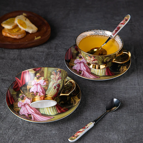 Bone Porcelain Coffee Mugs Espresso Cups Afternoon Tea Dessert Plates Spoon Suit Cappuccino Art Teacup for Restaurant Hotel