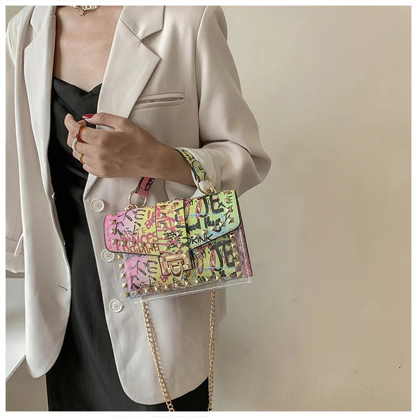 Fashion Shoulder Bag for Ladies High Quality Women Studded Graffiti Crossbody Bags Female Luxury Designer Summer Handbags OneLoveCanada