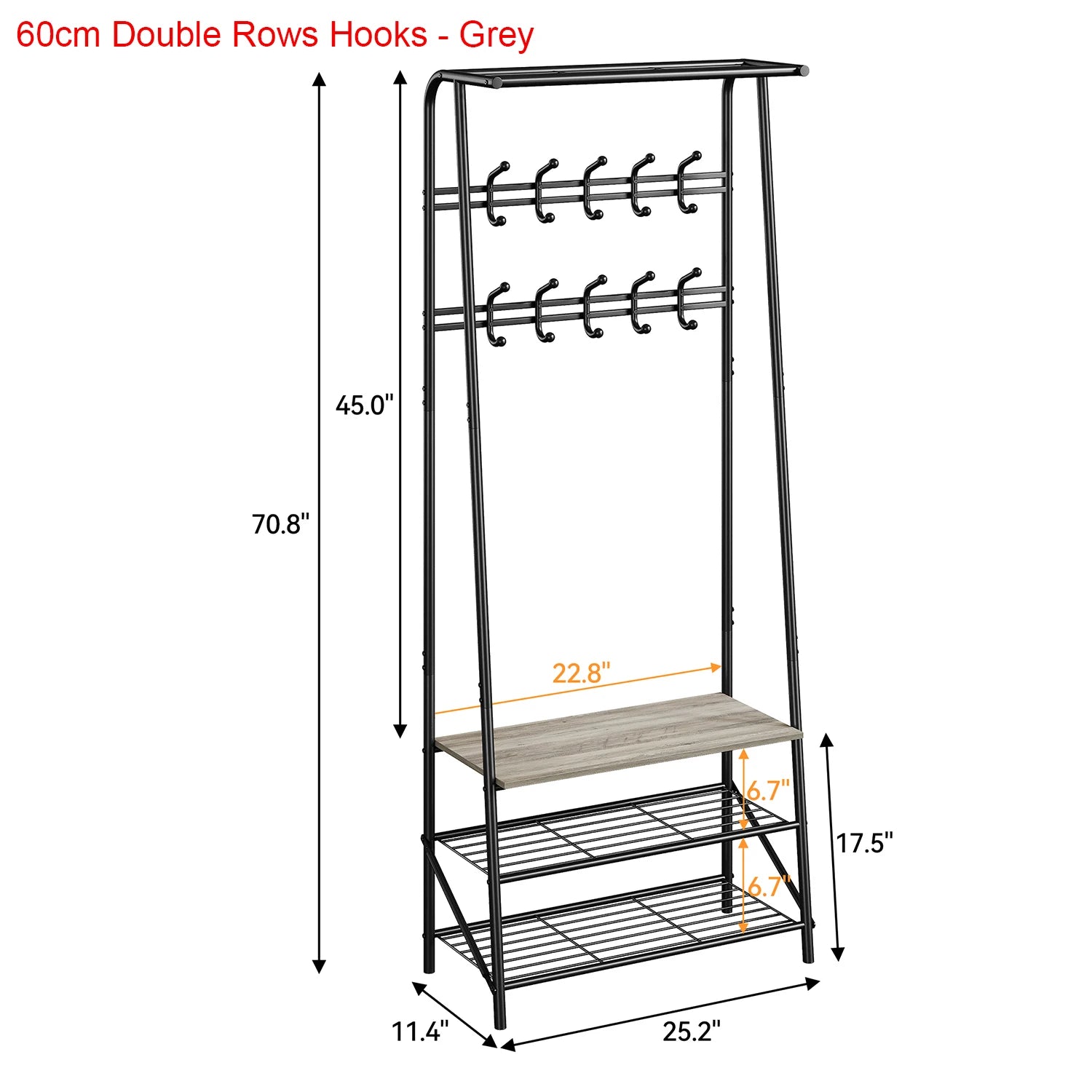 Coat Rack Shoe Bench, 4-in-1 Hall Trees Entryway Bench with Coat Rack and Shoe Rack, Steel Frame Storage Shelf and Hanging Bar