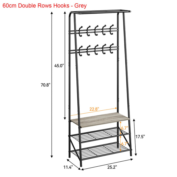 Coat Rack Shoe Bench, 4-in-1 Hall Trees Entryway Bench with Coat Rack and Shoe Rack, Steel Frame Storage Shelf and Hanging Bar