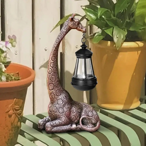 Cute Giraffe Solar Light Garden Statue Animal Figurine Lantern Giraffe Sculpture Animal Resin Statue Backyard Art Craft Ornament