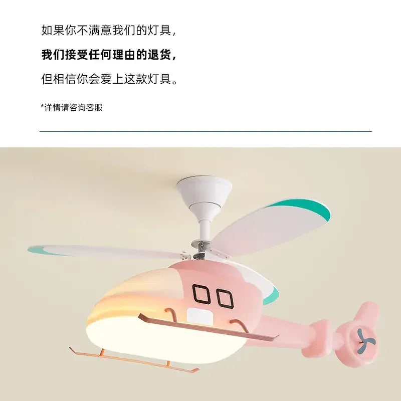 DecorBites™ Helicopter Aircraft Ceiling Fan Children's Chandelier Blue Pink Light Kids' Room Decorbites