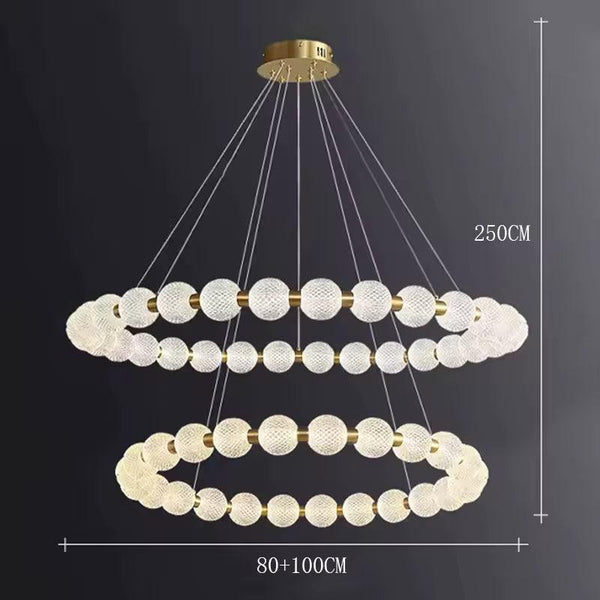 Alabaster Ring Chandelier – Gold Beaded LED Luxury Ceiling Light