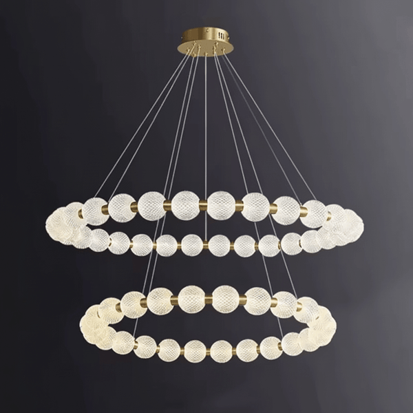 Alabaster Ring Chandelier – Gold Beaded LED Luxury Ceiling Light