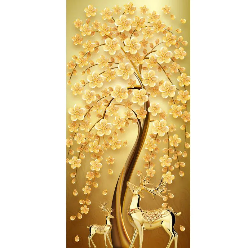 Abstract Golden Rich Tree Money Tree Oil Paintings on Canvas Poster Modern Landscape Wall Art Picture Print Home Decor No Frame