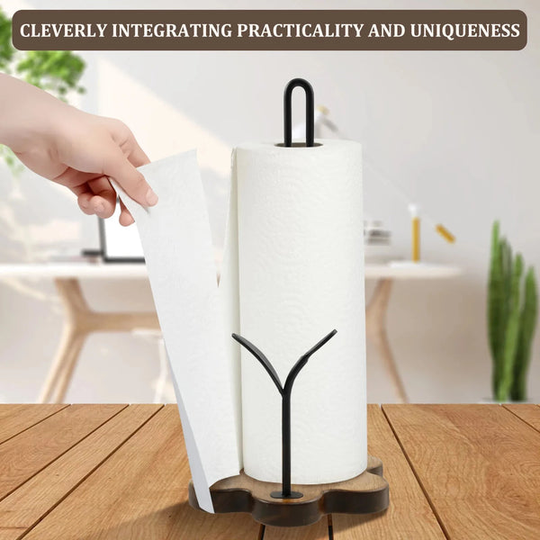 Wooden Paper Towel Holder Vertical Stand Anti-Skid Flower Shape Base Kitchen Countertop Roll Paper Towel Holder Paper Dispenser DSers Fulfillment
