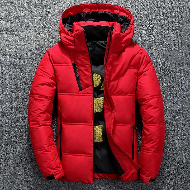 New Modern Jacket With Hood Men Winter Warm Solid Color Hooded Unique Design Jackets Elegant Men's Warm Winter Jacket Winter Outdoor Coat Comfortable Jacket