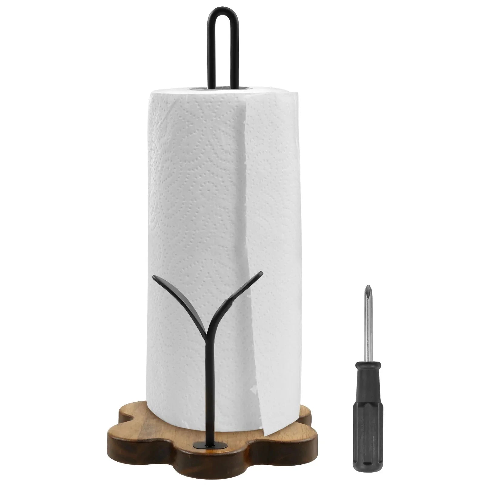 Wooden Paper Towel Holder Vertical Stand Anti-Skid Flower Shape Base Kitchen Countertop Roll Paper Towel Holder Paper Dispenser DSers Fulfillment