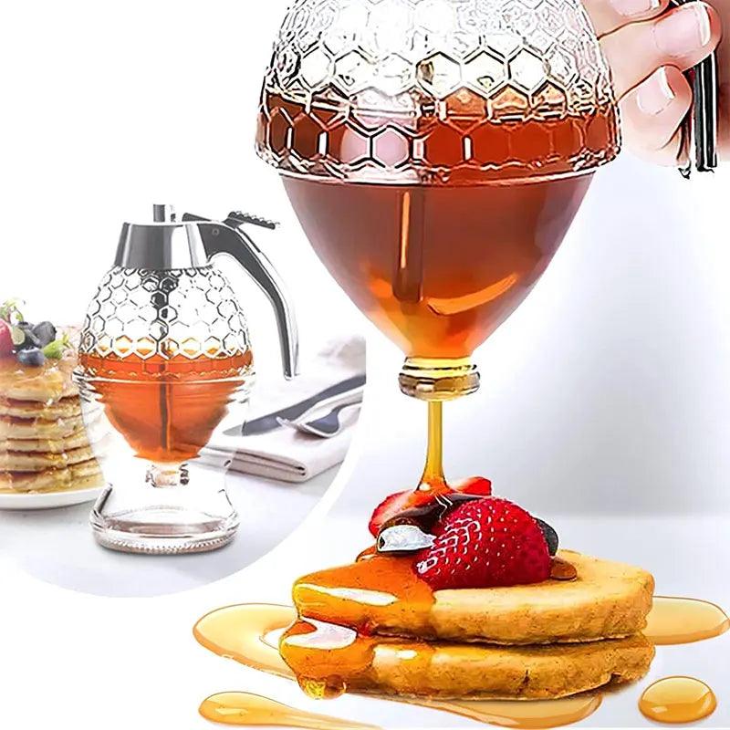 No Drip Acrylic Honey Pourer Dispenser with Stand Honey Jar Container Storage Juice Syrup Cup Bee Drip Dispenser Kettle