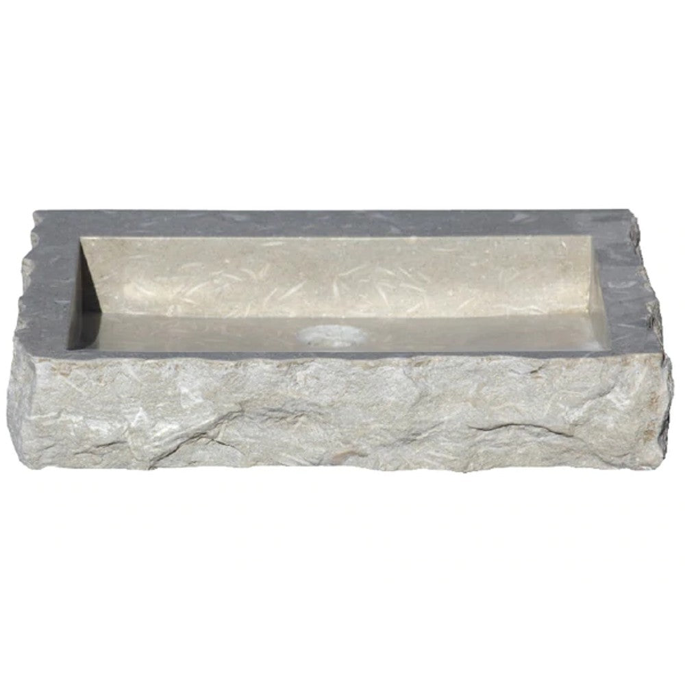 Seagrass Rustic Limestone Rectangular Sink Honed Interior Hand-Chiseled Exterior (W)18