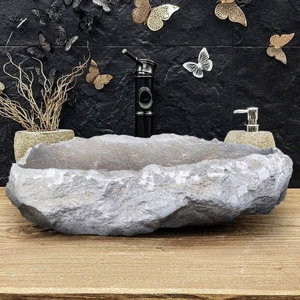 Seagrass Fossil Limestone Rustic Natural Stone Vessel Sink (W)16