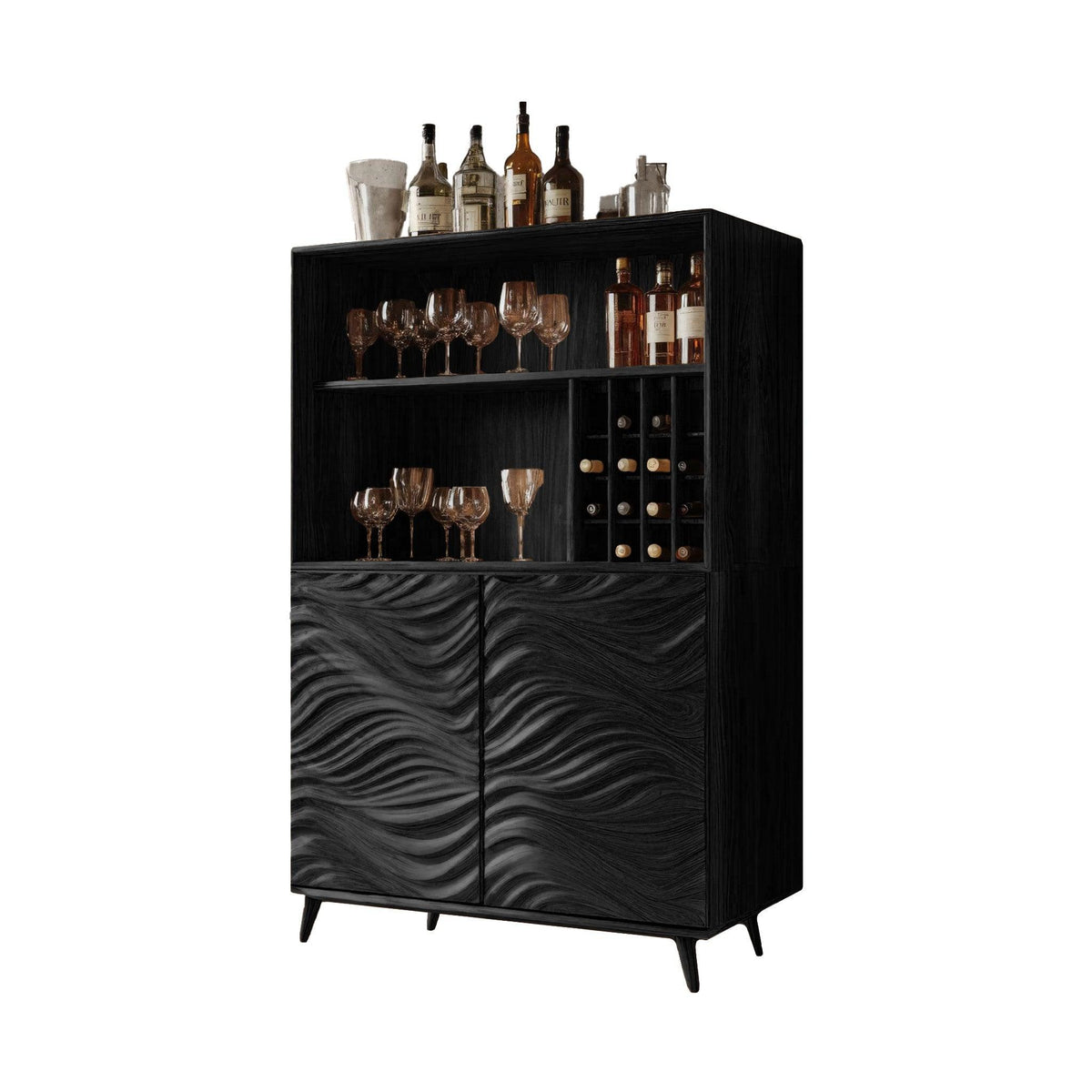 Seawave Carved Solid Wood Bar Cabinet