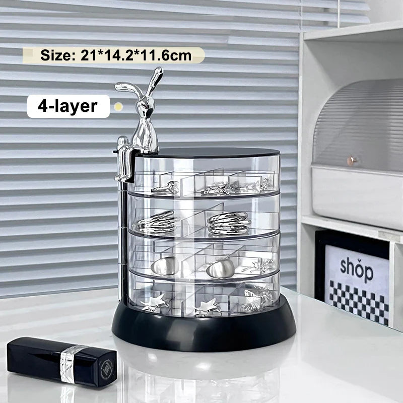 Rotating Jewelry Storage Box High-transparency Acrylic Multi-layered Partitioned Storage Rack Earring Ring Jewelry Box