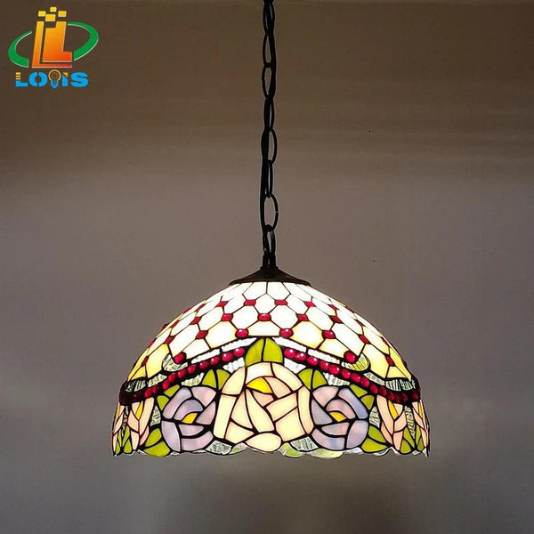 12-inch American-style Embankment Flower Chandelier Tiffany Style Milk Tea Shop Coffee Restaurant Glass Lighting E27 230V 220V