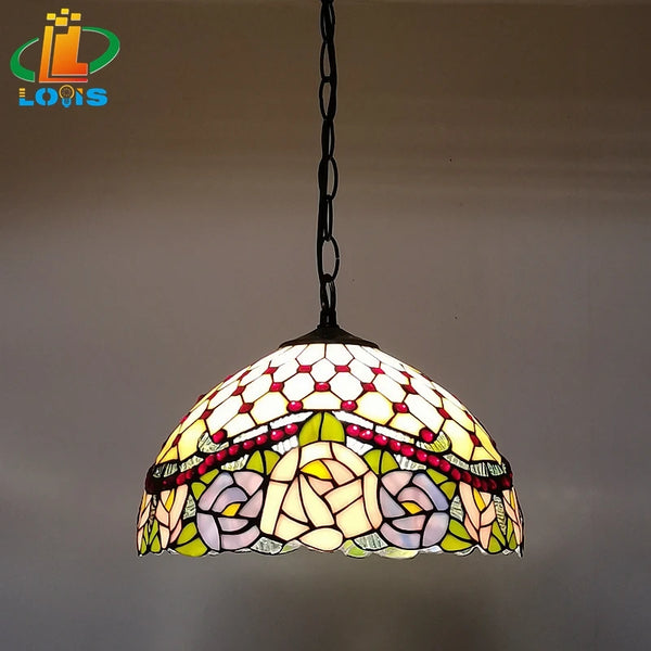 12-inch American-style Embankment Flower Chandelier Tiffany Style Milk Tea Shop Coffee Restaurant Glass Lighting E27 230V 220V