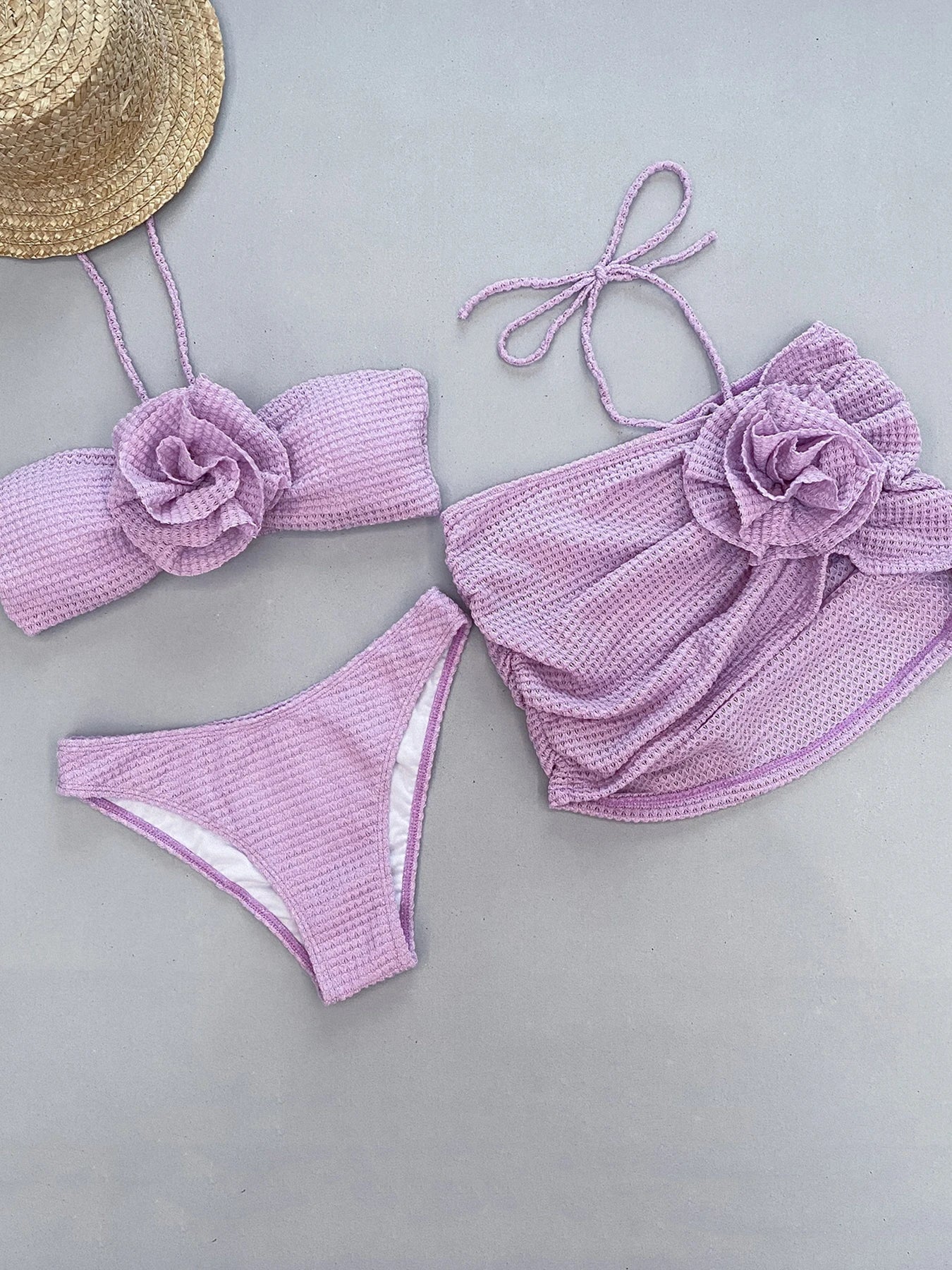Sexy Crochet Mesh Three Piece swimsuit set