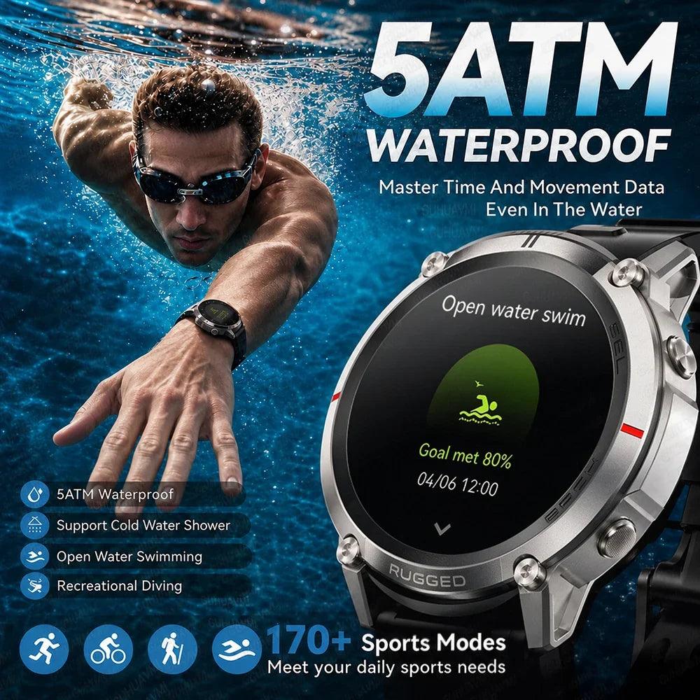 2026 Military Satellite Offline Map GPS Smart Watch Men 1.43''AMOLED Bluetooth Call Compass 5ATM Waterproof 170+Sport Smartwatch