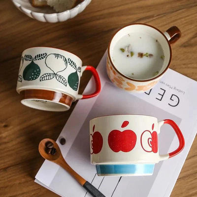 Japanese Flower Coffee Mug Set – Retro Ceramic Cup