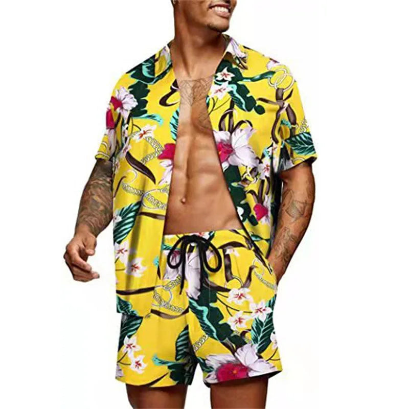Floral Hawaiian  two piece men beach shorts set - Sexikinis Swim