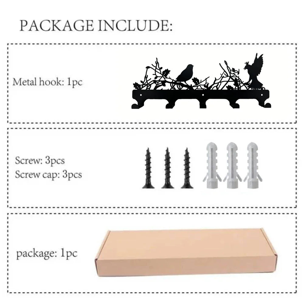 5 Hooks Coat Hanger Birds Decoration Wall Mounted Coat Rack Tree Coat Hook Rack Entryway Wall Coat Rack Hanger Metal Coat Hanger