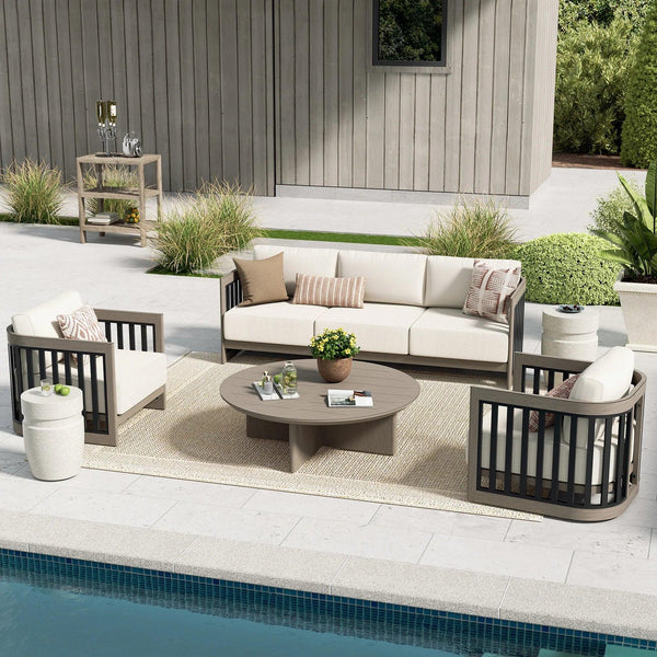 Sereno 4 Pieces Patio Sofa Set With Fixed Chairs and Round Coffee Table