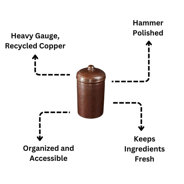 Copper Kitchen Canisters - Complete 5 piece Set