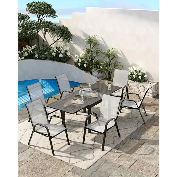 Set Of 4 Patio Dining Chairs, Stackable Outdoor All-Weather Aluminum Frame Chairs With Backrest For Indoor, Lawn, Deck, Poolside, Porch Furniture