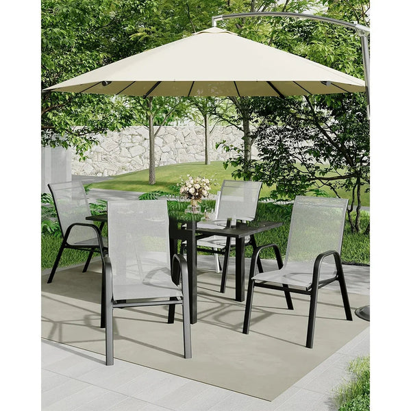 Set Of 4 Patio Dining Chairs, Stackable Outdoor All-Weather Aluminum Frame Chairs With Backrest For Indoor, Lawn, Deck, Poolside, Porch Furniture