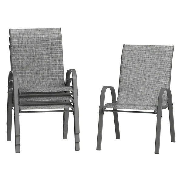 Set Of 4 Patio Dining Chairs, Stackable Outdoor All-Weather Aluminum Frame Chairs With Backrest For Indoor, Lawn, Deck, Poolside, Porch Furniture