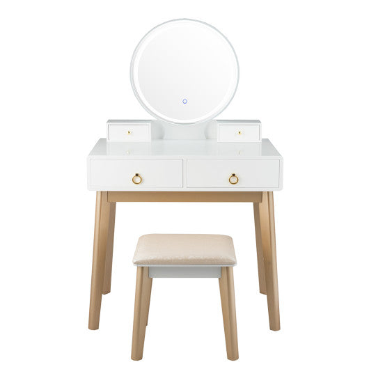 Set 3 Makeup Vanity Table Color Lighting Jewelry Divider Dressing Table-White