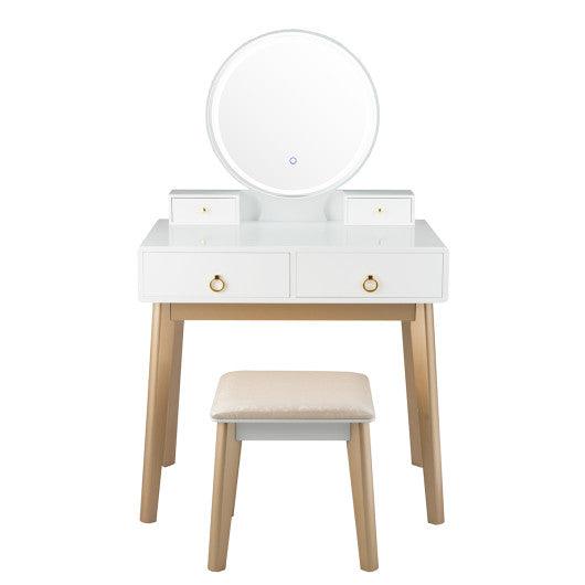 Set 3 Makeup Vanity Table Color Lighting Jewelry Divider Dressing Table-White