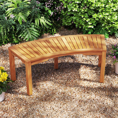 Set of 1 Outdoor Bench Acacia Wood Curved Garden Bench 2-Person