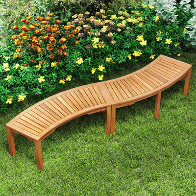 Set of 1 Outdoor Bench Acacia Wood Curved Garden Bench 2-Person