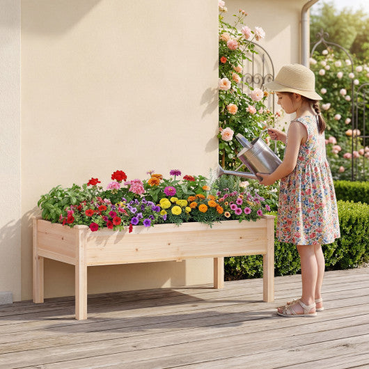 Set of 1 Wooden Raised Garden Bed with Legs Natural Fir Wood Elevated Planter Box