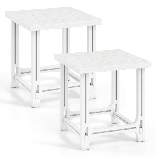 Set of 2 18 Inch Outdoor Adirondack Side Table with Slatted Surface-White