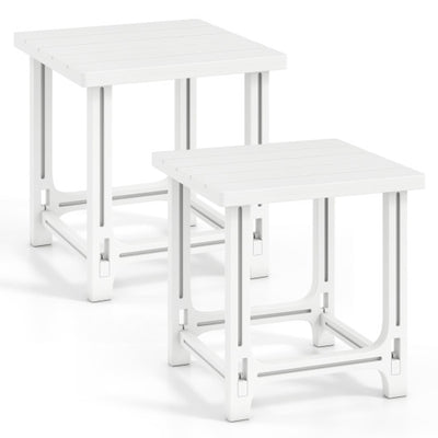 Set of 2 18 Inch Outdoor Adirondack Side Table with Slatted Surface-White