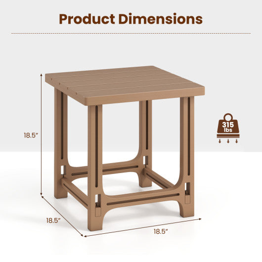 Set of 2 18 Inch Outdoor Adirondack Side Table with Slatted Surface-Brown