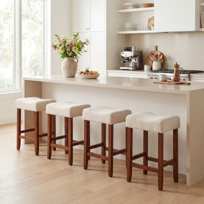 Set of 2 24 Inch Bar Stool with Curved Seat Cushions-Off White