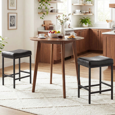 Set of 2 25 Inch Counter Height Bar Chairs for Kitchen Island-Black
