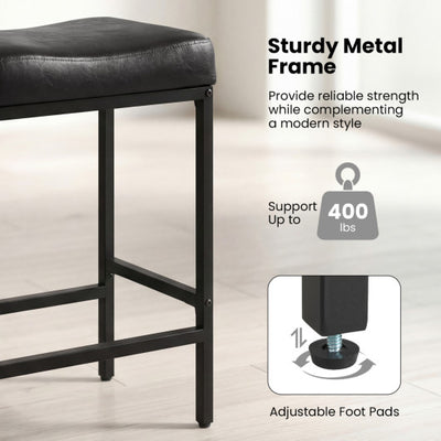 Set of 2 25 Inch Counter Height Bar Chairs for Kitchen Island-Black