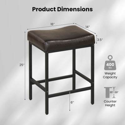 Set of 2 25 Inch Counter Height Bar Chairs for Kitchen Island-Brown