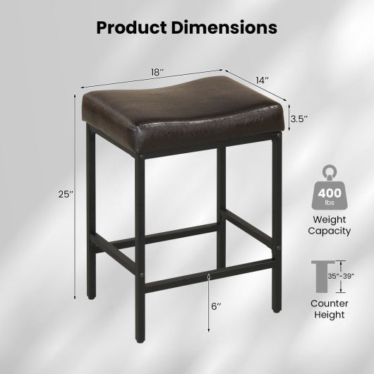 Set of 2 25 Inch Counter Height Bar Chairs for Kitchen Island-Brown