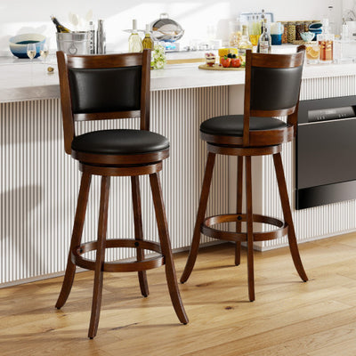 Set of 2 29 Inch Swivel Bar Height Stool Wood Dining Chair Barstool-Brown