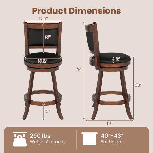 Set of 2 29 Inch Swivel Bar Height Stool Wood Dining Chair Barstool-Brown