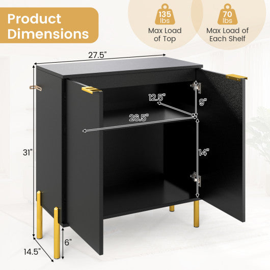 Set of 2 2-Door Buffet Cabinet Sideboard with Metal Legs-Black