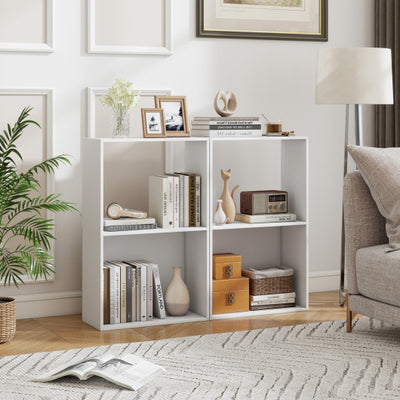Set of 2 3-Tier Bookshelf with Open Storage Compartment and Freestanding Display Shelf-White