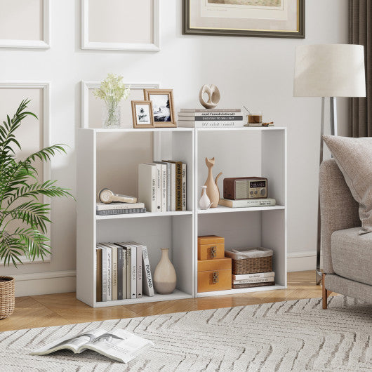 Set of 2 3-Tier Bookshelf with Open Storage Compartment and Freestanding Display Shelf-White
