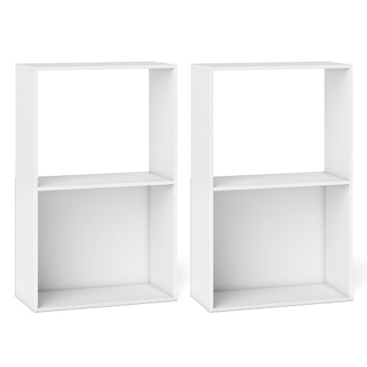 Set of 2 3-Tier Bookshelf with Open Storage Compartment and Freestanding Display Shelf-White